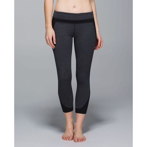 Lululemon Womens Size 4 Refine Crop Joggers Heathered Black Mid Rise Pull On - Picture 1 of 5